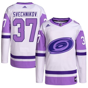 Authentic Adidas Men's Andrei Svechnikov Carolina Hurricanes Hockey Fights Cancer Primegreen Jersey - White/Purple