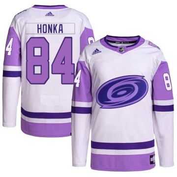 Authentic Adidas Men's Anttoni Honka Carolina Hurricanes Hockey Fights Cancer Primegreen Jersey - White/Purple