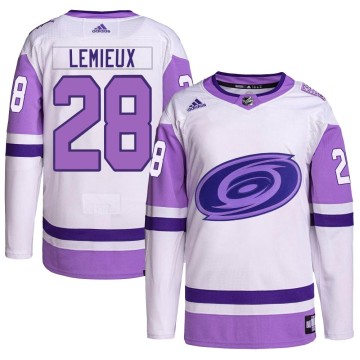 Authentic Adidas Men's Brendan Lemieux Carolina Hurricanes Hockey Fights Cancer Primegreen Jersey - White/Purple