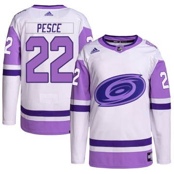 Authentic Adidas Men's Brett Pesce Carolina Hurricanes Hockey Fights Cancer Primegreen Jersey - White/Purple