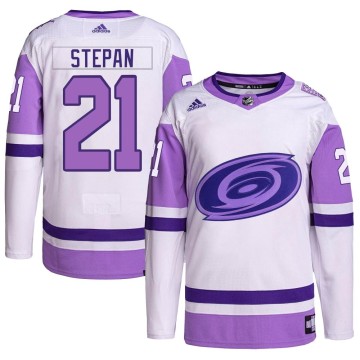 Authentic Adidas Men's Derek Stepan Carolina Hurricanes Hockey Fights Cancer Primegreen Jersey - White/Purple