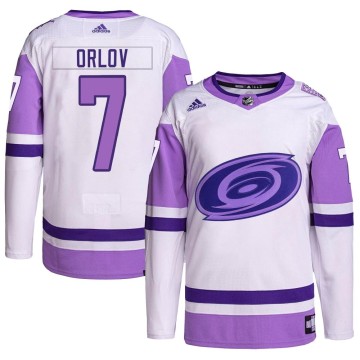 Authentic Adidas Men's Dmitry Orlov Carolina Hurricanes Hockey Fights Cancer Primegreen Jersey - White/Purple