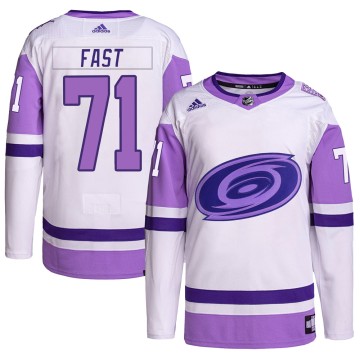 Authentic Adidas Men's Jesper Fast Carolina Hurricanes Hockey Fights Cancer Primegreen Jersey - White/Purple