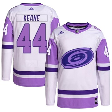 Authentic Adidas Men's Joey Keane Carolina Hurricanes Hockey Fights Cancer Primegreen Jersey - White/Purple