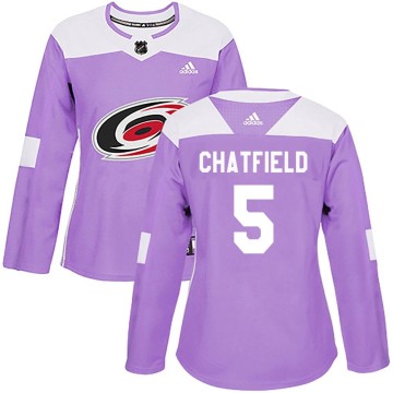 Authentic Adidas Women's Jalen Chatfield Carolina Hurricanes Fights Cancer Practice Jersey - Purple