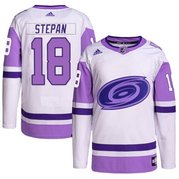 Authentic Adidas Youth Derek Stepan Carolina Hurricanes Hockey Fights Cancer Primegreen Jersey - White/Purple