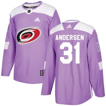 Authentic Adidas Youth Frederik Andersen Carolina Hurricanes Fights Cancer Practice Jersey - Purple