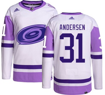 Authentic Adidas Youth Frederik Andersen Carolina Hurricanes Hockey Fights Cancer Jersey -