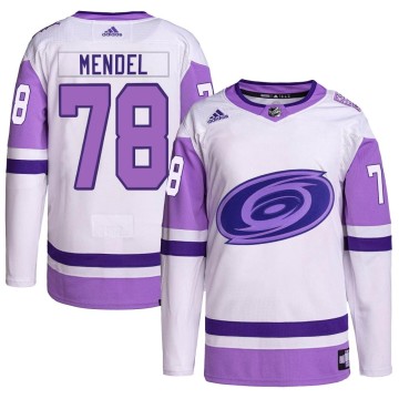 Authentic Adidas Youth Griffin Mendel Carolina Hurricanes Hockey Fights Cancer Primegreen Jersey - White/Purple