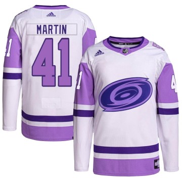 Authentic Adidas Youth Spencer Martin Carolina Hurricanes Hockey Fights Cancer Primegreen Jersey - White/Purple